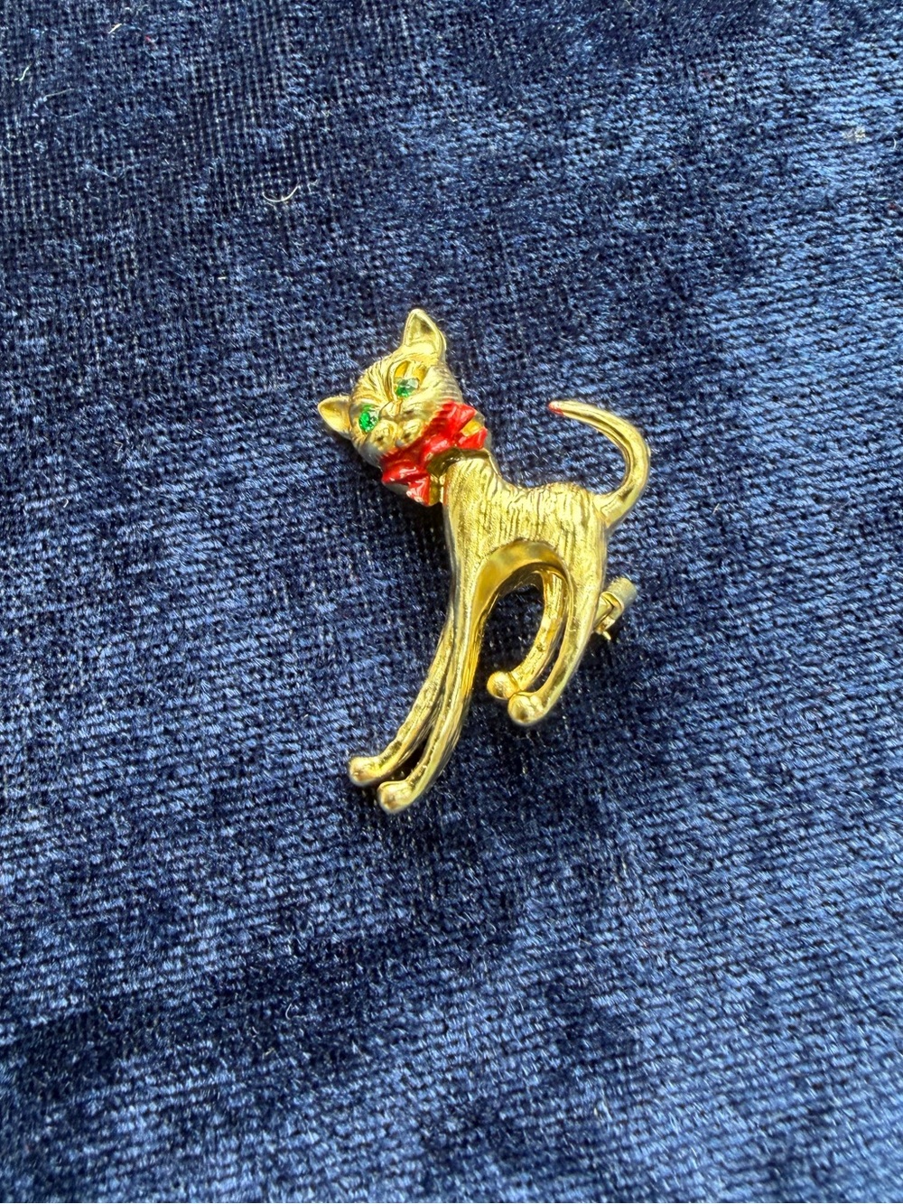Vintage Christmas Holiday Kitty Cat Nodding Moving Head Rhinestone Brooch Pin